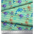 thumbnail image 2 of Soimoi Green Silk Fabric Jelly & Starfish Ocean Printed Craft Fabric by the Yard 44 Inch Wide, 2 of 3