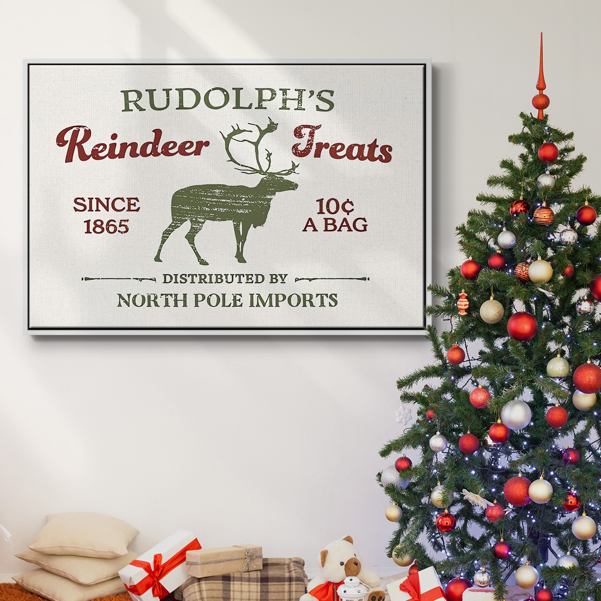 Christmas Farm Sign IV - Framed Gallery Wrapped Holiday Canvas - 27 x 41 - White Frame