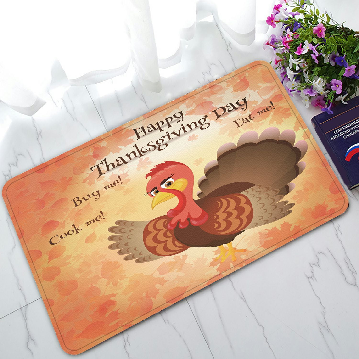 PHFZK Turkey Bird Doormat, Happy Thanksgiving Day Doormat Outdoors