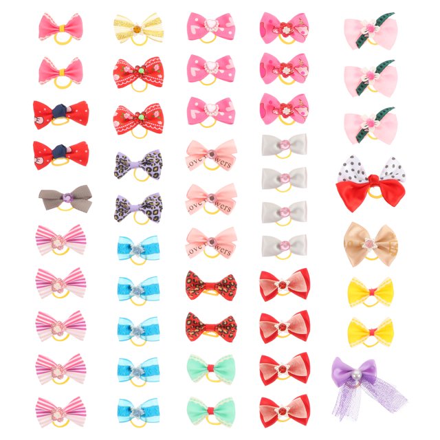 MasteelfCA 50Pcs Decorative Dog Bows Adorable Cat Bowknots Cloth Pet Bowties (Random Color)
