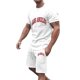 thumbnail image 1 of Conjunto de Sudadores de Hombres Impresión Casual Deportes de Manga Corta Cuello Redondo, Traje de Deporte de 2 Piezas con Pantalones de Corredores de Cintura Elástica, 1 of 3