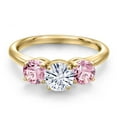 thumbnail image 3 of Gem Stone King 18K Yellow Gold Plated Silver White Moissanite and Pink Lab Grown Diamond Engagement Ring for Women | 1.80 Cttw | Round 6MM | Gemstone Birthstone | Size 5, 3 of 7