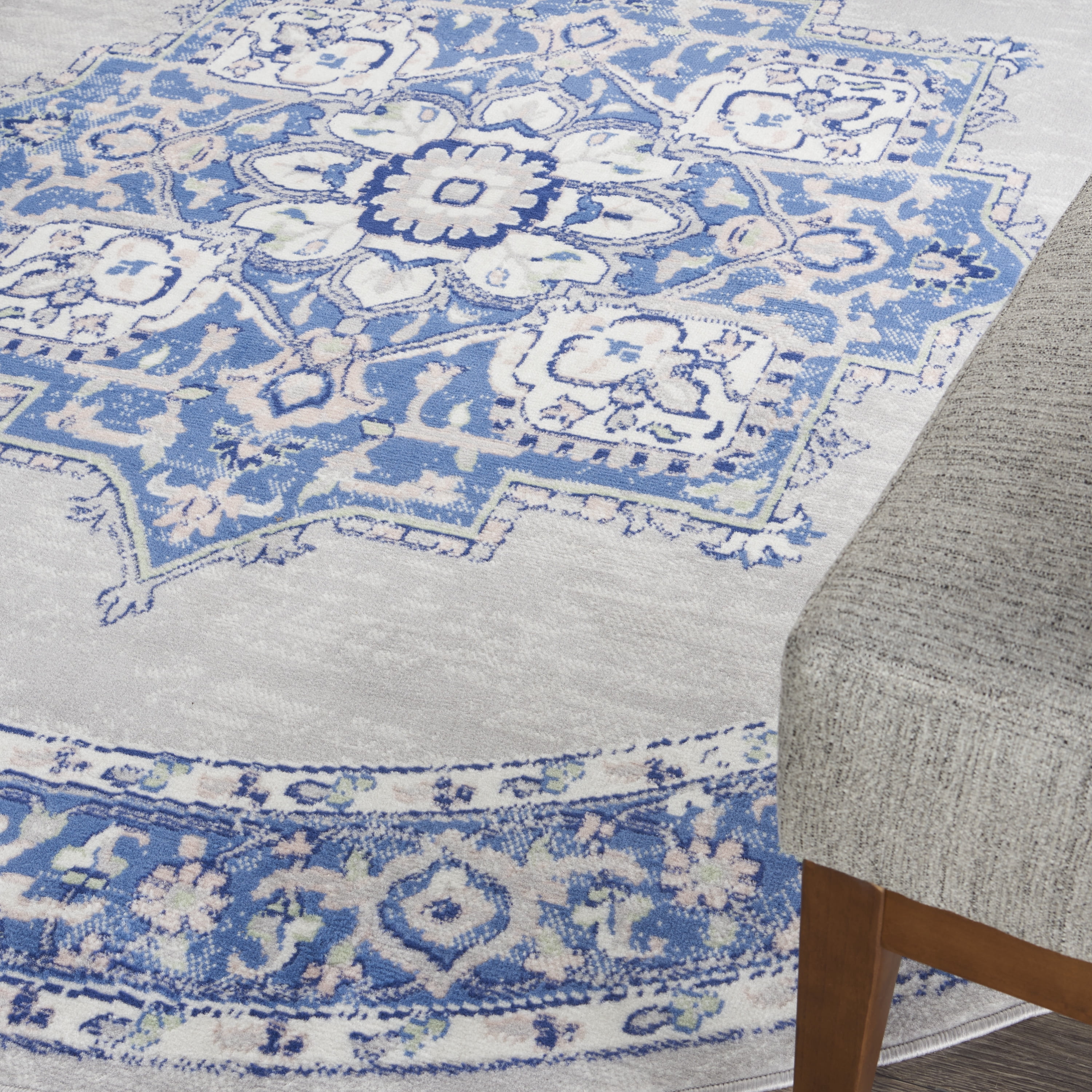 Nourison Whimsicle Persian Farmhouse Grey Blue 8' x round Area Rug, (8' Round)