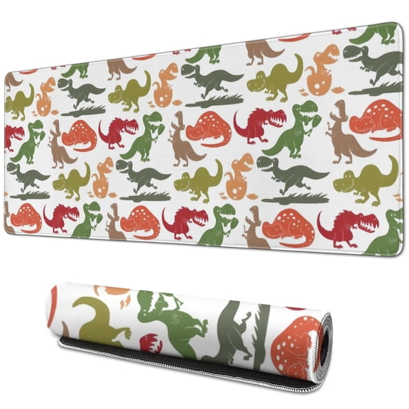 Long Mouse Pads for Desk,Colorful Cartoon Dinosaurs Pattern Desk Mats on Top Of Desks, Desk Mouse Pad Extra Large with 3mm Non-Slip Base and Stitched Edge for Gaming,Office,Work,Home 31.5"x11.8"
