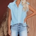 thumbnail image 2 of Button down Shirts for Women Summer Dressy Casual Collared Cap Short Sleeve Tops Loose Fit Solid Color Blouses (2XL, Light Blue), 2 of 5