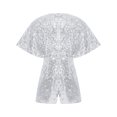 thumbnail image 3 of iefiel Girls Sequins Jumpsuits Sparkly Rompers V Neck Cap Sleeve Pageant Party Disco Dance Outfits Silver 10, 3 of 5