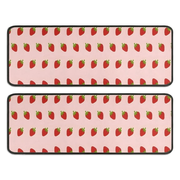 Kitchen Rugs Sets Of 2,Red Strawberry Plants Fruit Pink Pattern Anti Fatigue Kitchen Mat Rugs Non Slip Washable,Decorative Kitchen Floor Mats for Kitchen,Sink,Laundry,17"x47" 17"x47"