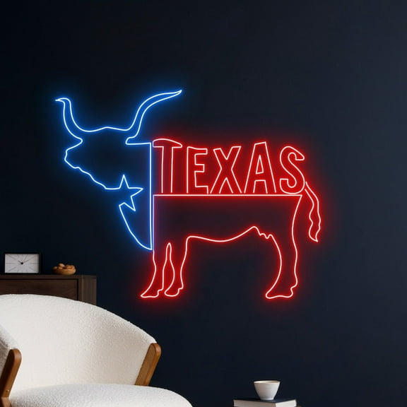 Handmadetneonsign Texas Bull Skull Neon Sign, Longhorn Bull Head Led Light, Western Bull Neon Light