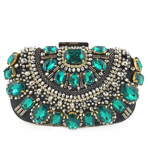 Womens Evening Clutch Purse Handbag Heavy Beaded Embroidered Evening Bag with Rhinestones