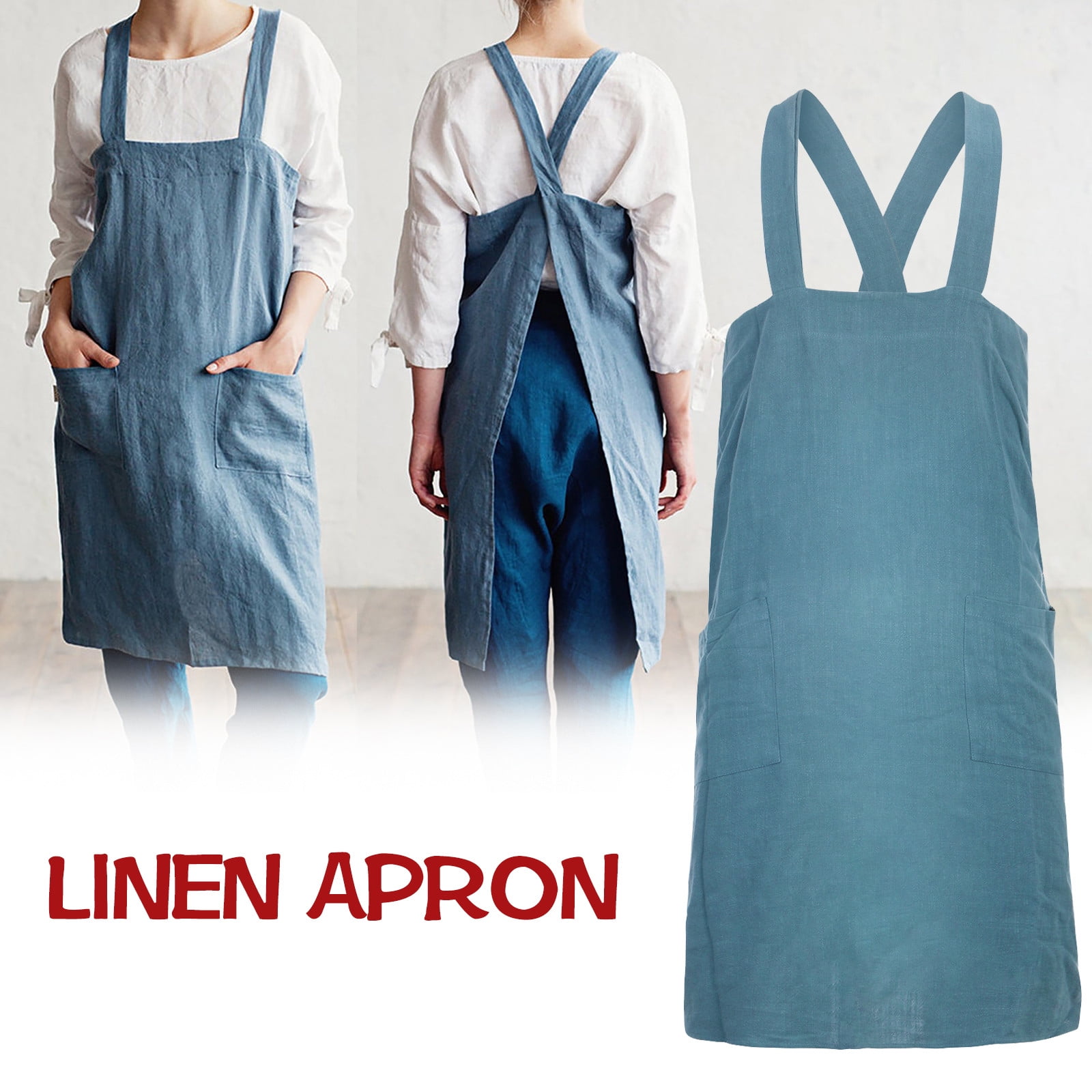 Linen tunic apron, Linen cross over apron Japanese cross back linen apron Japanese apron Pinafore apron,Linen Apron