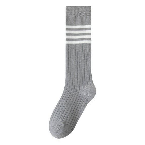 MEZZALL Kids Girls Knee High Socks Cotton Cute Sport School Fashion Stripe Sock Cute Toddler Dailywear, Grey, 3-5 Years