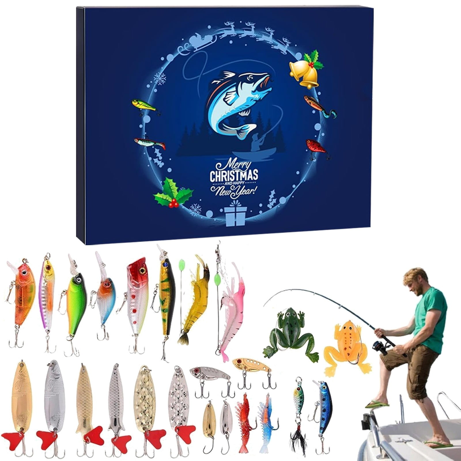 Advent Calendar Fishing 24 Day Christmas Countdown Fishing Lures Set Surprise Gifts for Fishermen Dad Men Boys Stocking Stuffers Xmas Gifts for Fishing Lovers Tackle Box Essentials