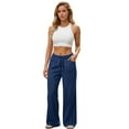 thumbnail image 5 of Low Rise Sweatpants Women Wide Leg Baggy Joggers with Pockets Athletic Workout Sweatpants Lounge Pants Dark Blue XL, 5 of 6