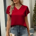 thumbnail image 4 of Ashirexll Chemises à Manches Courtes pour Femmes, Blouse Décontractée Mode Unie Plissée à Manches Courtes à Col en V, 4 of 7