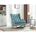 thumbnail image 2 of Wingback Rocking Chair with Side Pocket, Modern Upholstered Accent Chair with Arms and Solid Wood Base, Mid-Century Button Tufted Nursery Glider Rocker Armchair for Nursery Living Room, Mint Green, 2 of 9