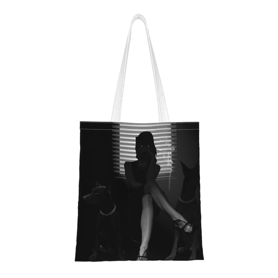 DouZhe Reusable Grocery Bags, Retro Mysterious Woman Lightweight Polyester Canvas Cloth Tote Bag for Travle Gym Shopping School, 15" x 16"