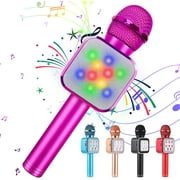 UISHUSO Bluetooth Karaoke Microphone for Kids,Wireless 5 in 1 Karaoke Microphone with LED Lights,Portable Microphone for Kids Age 3-12,Best Gifts Birthday for Teens Girl Boys(Pink)
