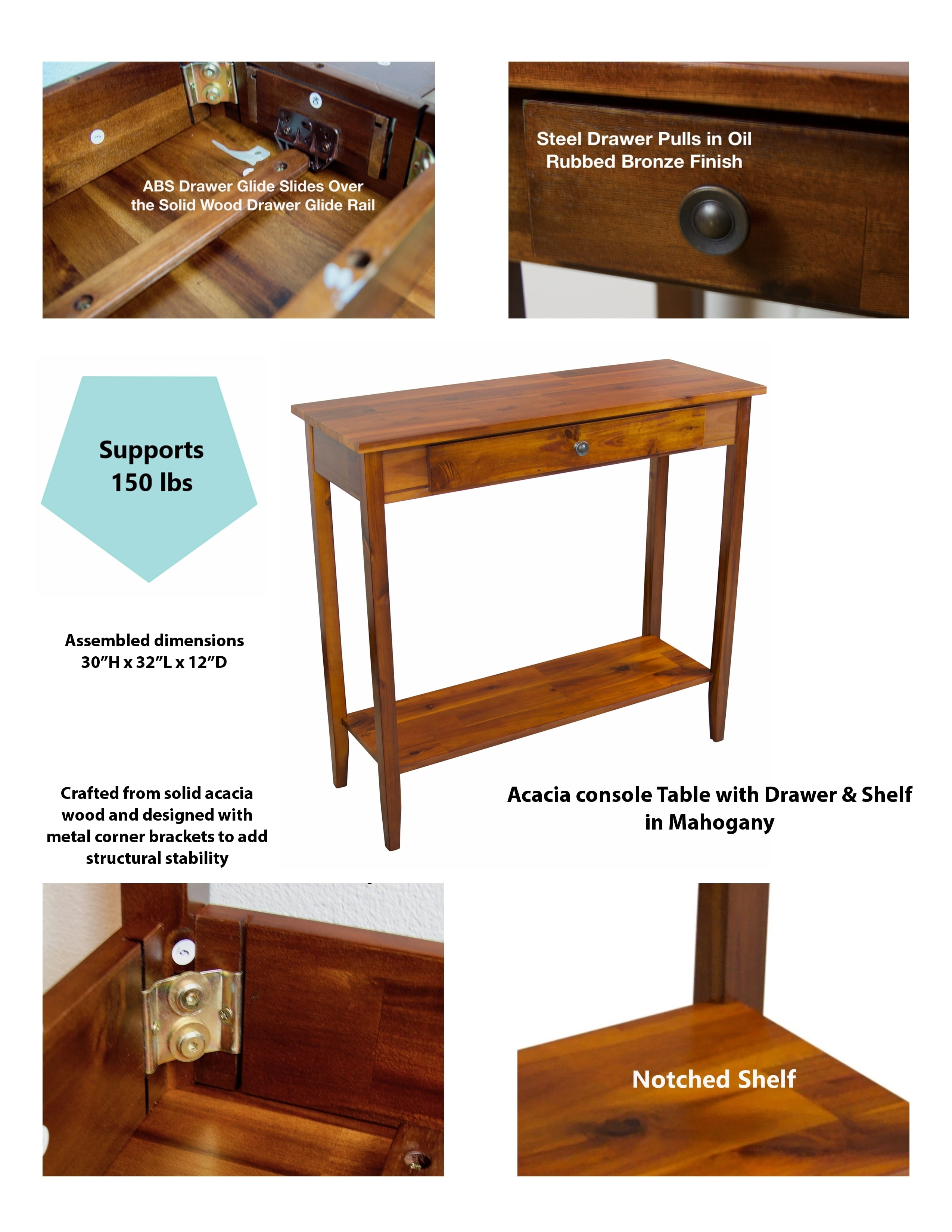 Acacia Mid-Century Entryway Table with Drawer in Mahogany Matte