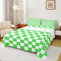 jejeloiu Modern Geometric Geometric Bed Sheets,Minimalist Buffalo Checkered King Sheets,White Green Checkered Sheet Set For Teens,Luxury Bedroom Decor,4-Piece