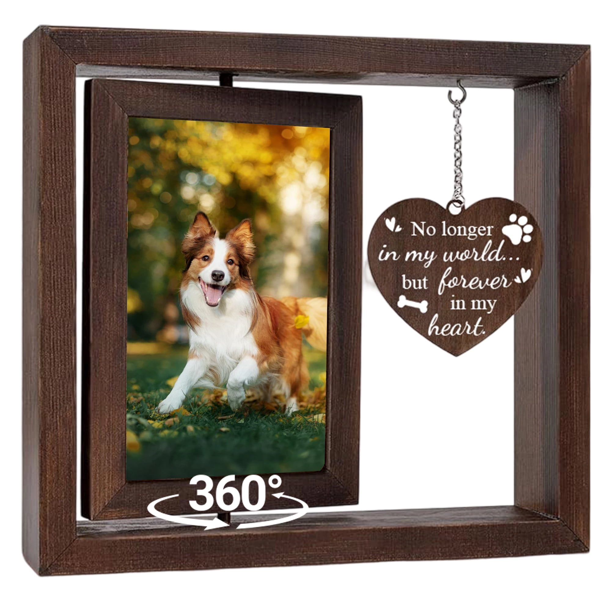 Topsome Pet Memorial Picture Frame, Dog Memorial Gifts for Loss of Dog Cat, 4x6 Rotating Wooden Photo Frame, Pet Loss Sympathy Bereavement Remembrance Keepsake Gift for Pet Lovers