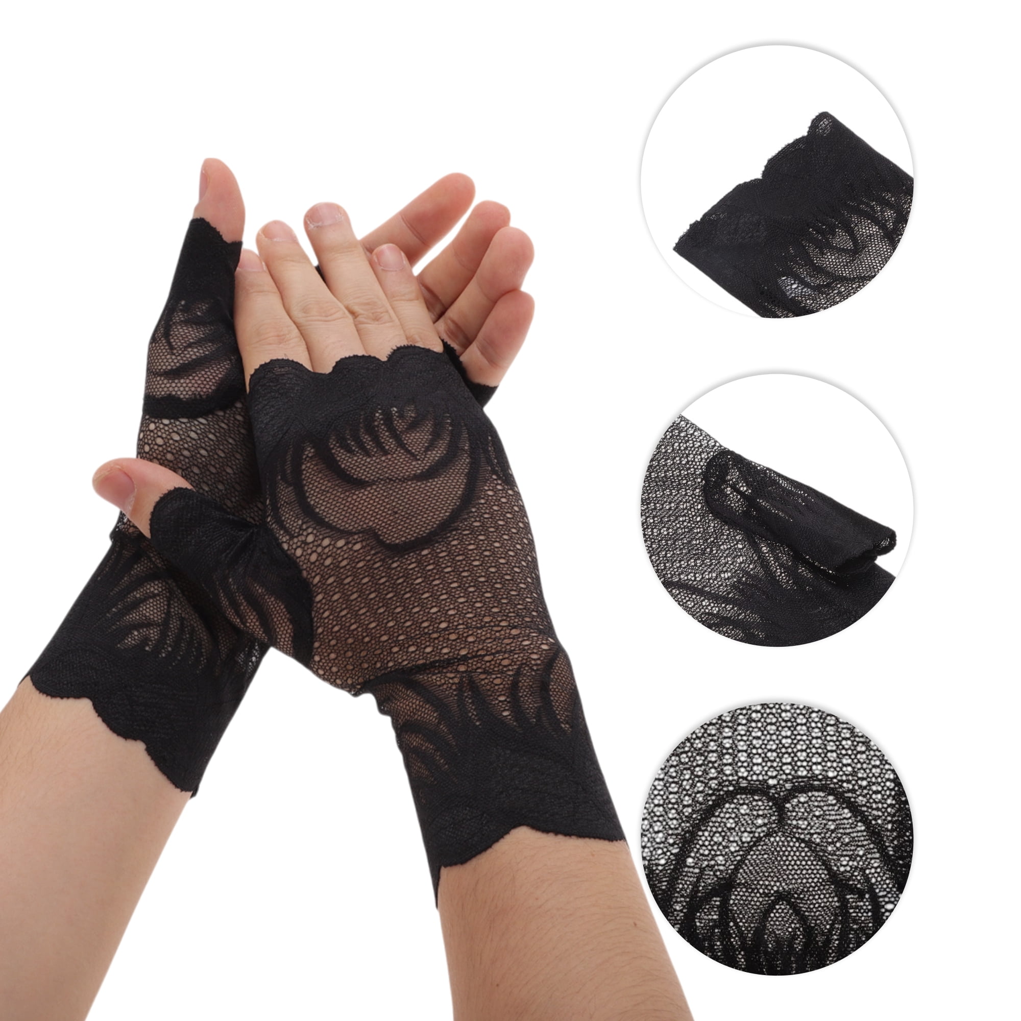 Unique Bargains Anti-slip Lace Manicure Gloves 1 Pair Black