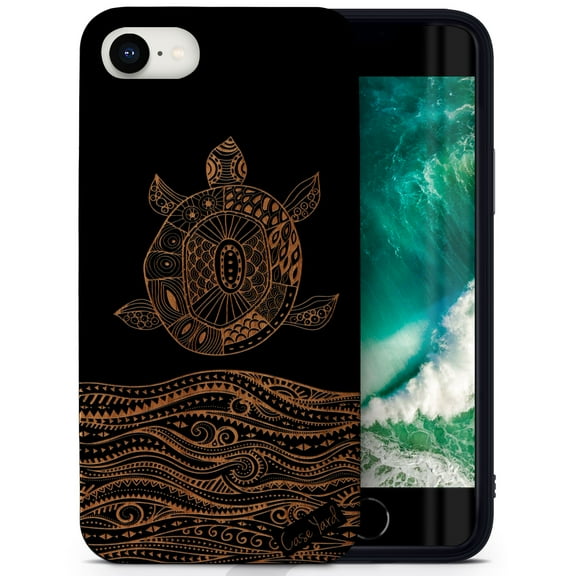 Case Yard Wooden Case for iPhone-SE Soft TPU Silicone cover Slim Fit Shockproof Wood Protective Phone Cover for Girls Boys Men and Women Supports Wireless Charging Sea Turtle Design