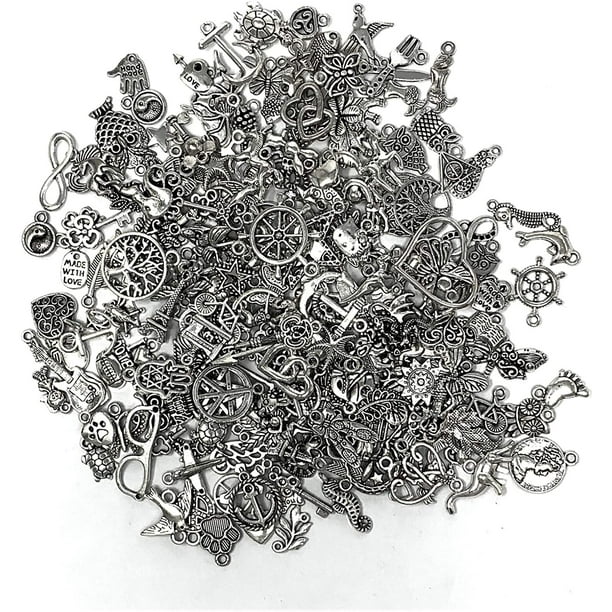 JIALEEY 200 PCS Wholesale Bulk Lots Jewelry Making Charms Mixed Smooth  Tibetan Silver Metal Charms Pendants DIY for Necklace Bracelet Jewelry  Making