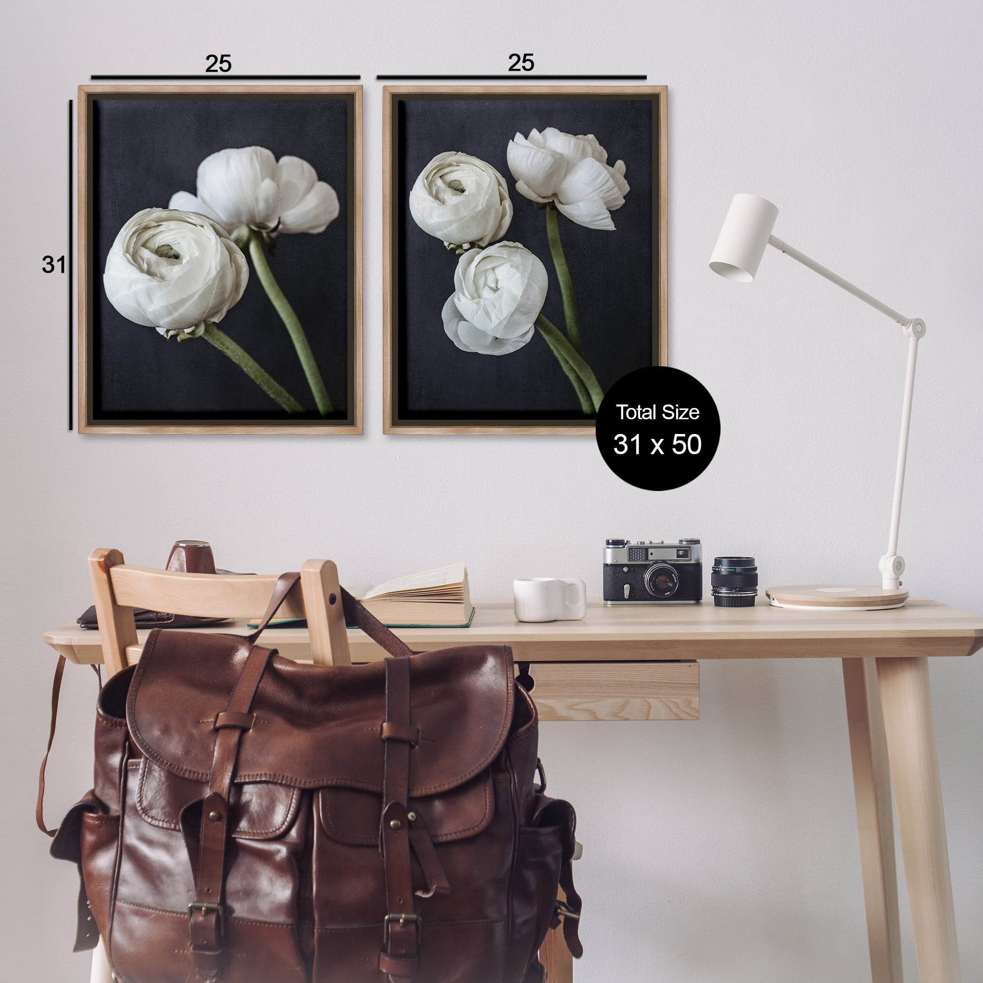 Stupell Industries Simple Black & White Peony Plants & Flowers Photography Brown Floater Framed Canvas Art Print Wall Art, 31 x 25, Set of 2