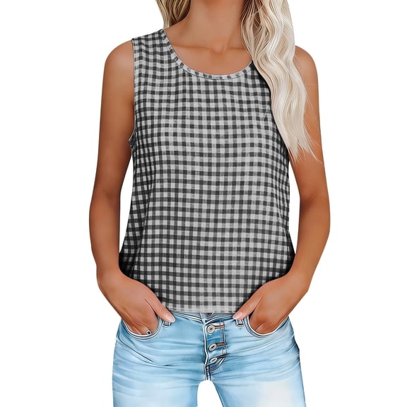 Womens Tank Tops 2026 Helii Casual Summer Dressy Boho Lightweight Plaid Sweater Vest Trendy Beach Vacation Clothes Go Out Outfit S-XXXXXL Black