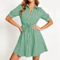 thumbnail image 4 of ClodeEU Women's Collared Button Down Short Sleeve Shirt Dress,Casual Cinched Waist A Line Mini Dress Green,Women's Plus S, 4 of 6