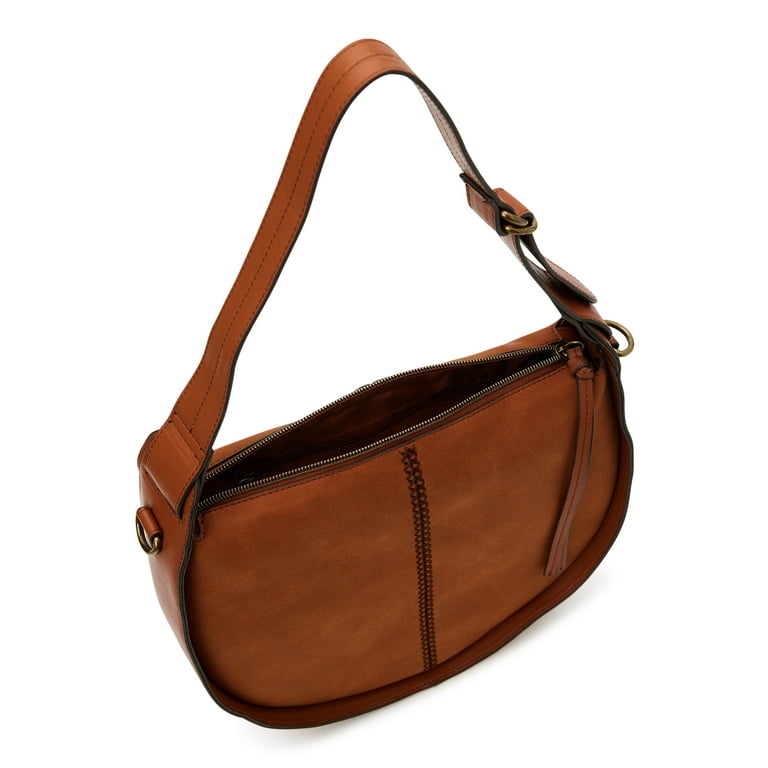 Time and Tru Women's Bryxton Saddle Shoulder Bag with Removable Crossbody Strap,Cognac, Size: Small, Brown