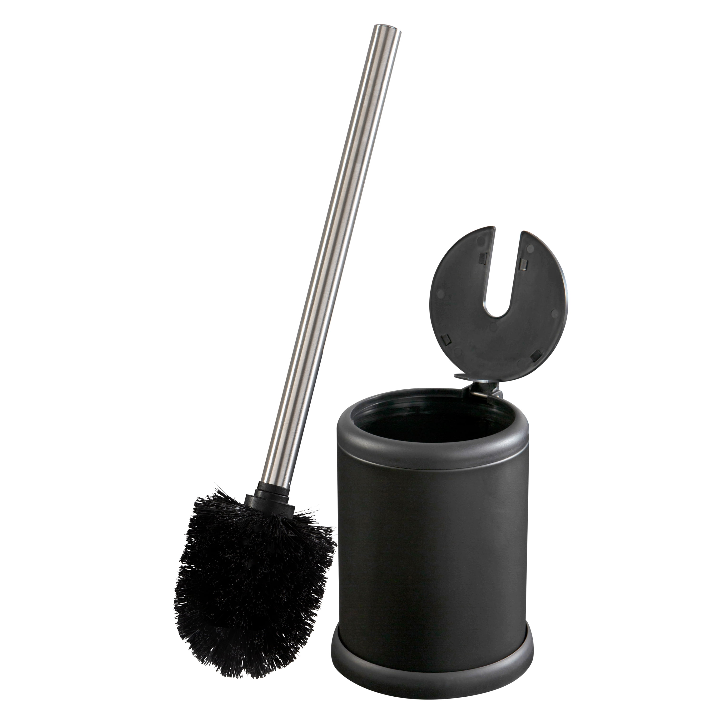 Bath Bliss Self Closing Lid Toilet Brush and Holder in in Matte Black