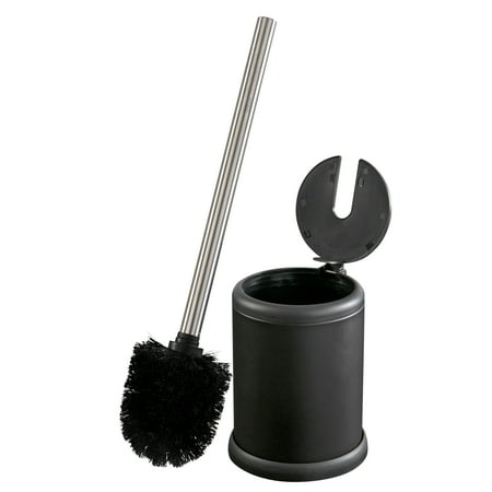 Bath Bliss Self Closing Lid Toilet Brush and Holder in Stainless Steel Black 4.5" Rdx 15.4"