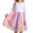 thumbnail image 2 of OOOUM Long Sleeve Tulle Dresses For Girls Cotton Skater Twirl Flowy Dress Trendy Versatile Casual Summer Outfits White 3-4 Years, 2 of 4