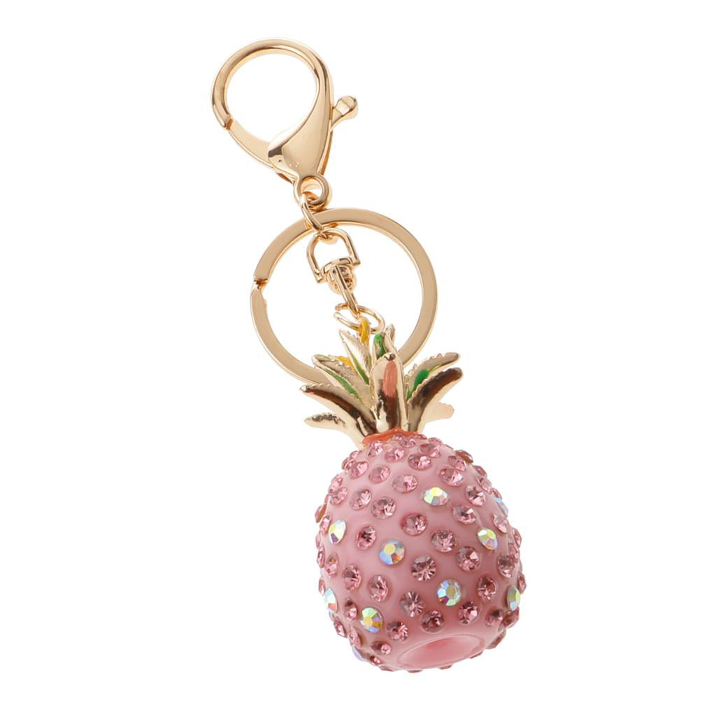 Prettyia Pineapple Crystal Key Chain Holder Handbag Ring Car Keyring Pink 