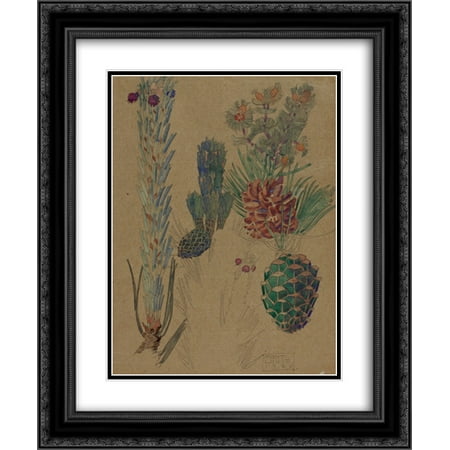 Cone Matte - Charles Rennie Mackintosh 2x Matted 20x24 Black Ornate Framed Art Print 'Pine Cones '