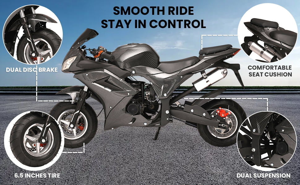 Xnigf Gas-Powered Mini Bike for Adults, 49cc 4-Stroke Engine, 25MPH Top Speed, 200LB Load Capacity, Dual Disc Brakes, Off-Road Motorbike