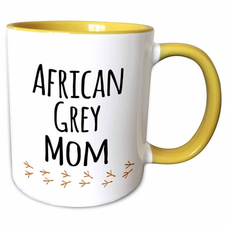 Exotic Birds Pets 3dRose African Grey Parrot Mom - bird lover exotic pet owner - for her - text with bird footprints - Two Tone Yellow Mug, 11-ounce ()