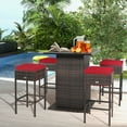 thumbnail image 1 of Gymax 5PCS Patio Bar Set Rattan Bar Furniture Set w/ Table & 4 Cushioned Stools Red, 1 of 10