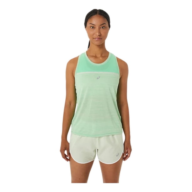 Playera Asics Mujer Dama Running Entrenamiento Tank Race verde claro M