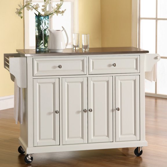 STAINLESS STEEL TOP KITCHEN CART/ISLAND IN WHITE FINISH