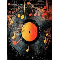 Vinyl Record and Music Notes Decorative Painting/Canvas Art， Suitable for Living Room， Bedroom， Office， Music Room， Studio， Bar， or Entertainment Area Wall Decor， Music Themed Art Print.