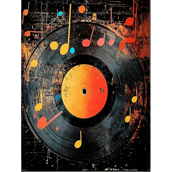 Vinyl Record and Music Notes Decorative Painting/Canvas Art， Suitable for Living Room， Bedroom， Office， Music Room， Studio， Bar， or Entertainment Area Wall Decor， Music Themed Art Print.