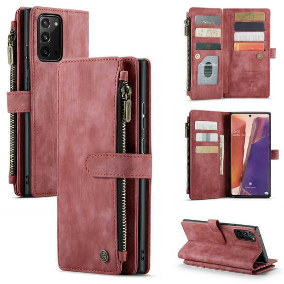 Case for Samsung Galaxy Note 20 5G Cover Wallet Durable PU Leather Magnetic Flip Zipper Card Holder - Red