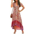thumbnail image 2 of Biekopu Women's Summer Long Boho Dress,Short Sleeve V Neck Irregular Hem Tie Up Floral Dress, 2 of 7