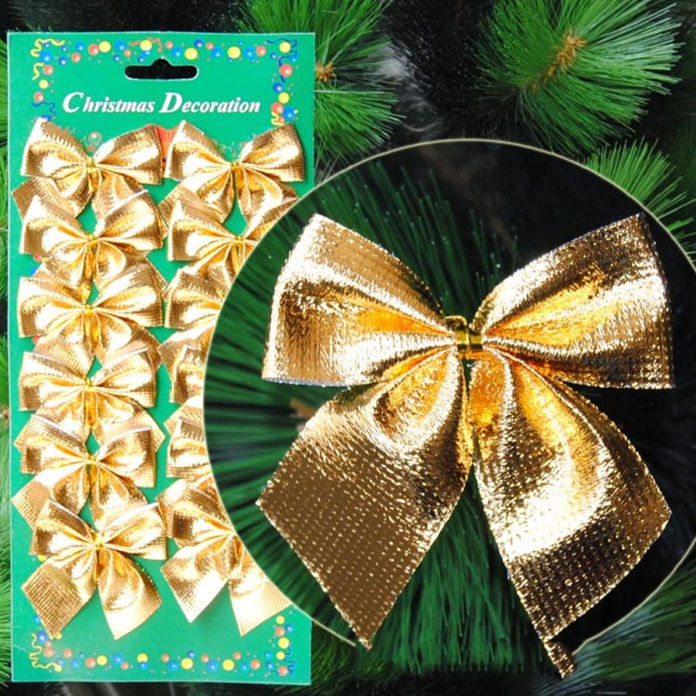 Christmas Ribbon Bows Set, Mini Christmas Tree Bows Xmas Bowknot Decoration Ornaments for Xmas