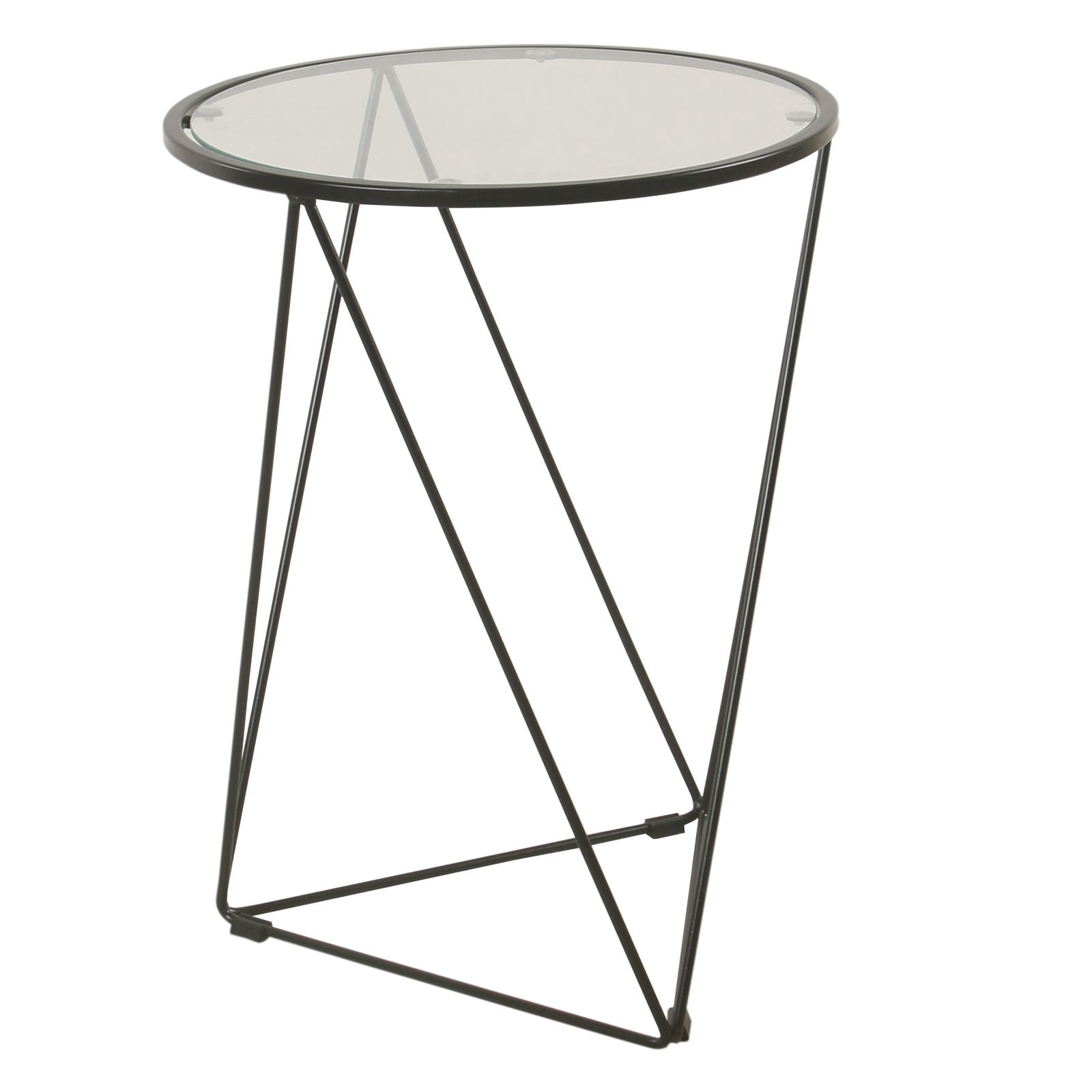 HomePop Metal Accent Table Triangle Black Base Round Mirror Top