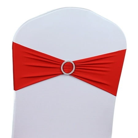 

XINHUADSH Chair Sashes Solid Color Pleated Elastic Washable Lightweight Wedding Decoration Round Buckle Anti-slip Dustproof Chair Back Bands for Prom
