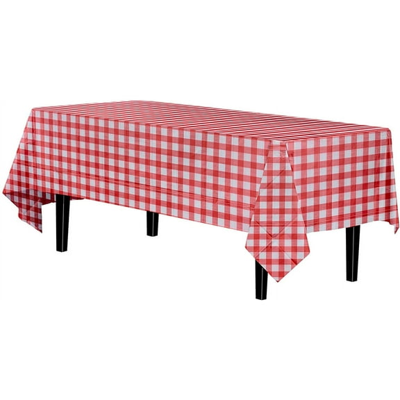 Exquisite Premium Classic 108" x 108" Red Gingham Plastic Tablecloth