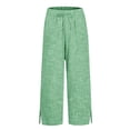 thumbnail image 7 of Wutalume Women's Striped Straight Leg Pants - Elastic Waist Loose Fit Cotton Linen Casual Trousers, Comfortable for Daily,Green L, 7 of 7
